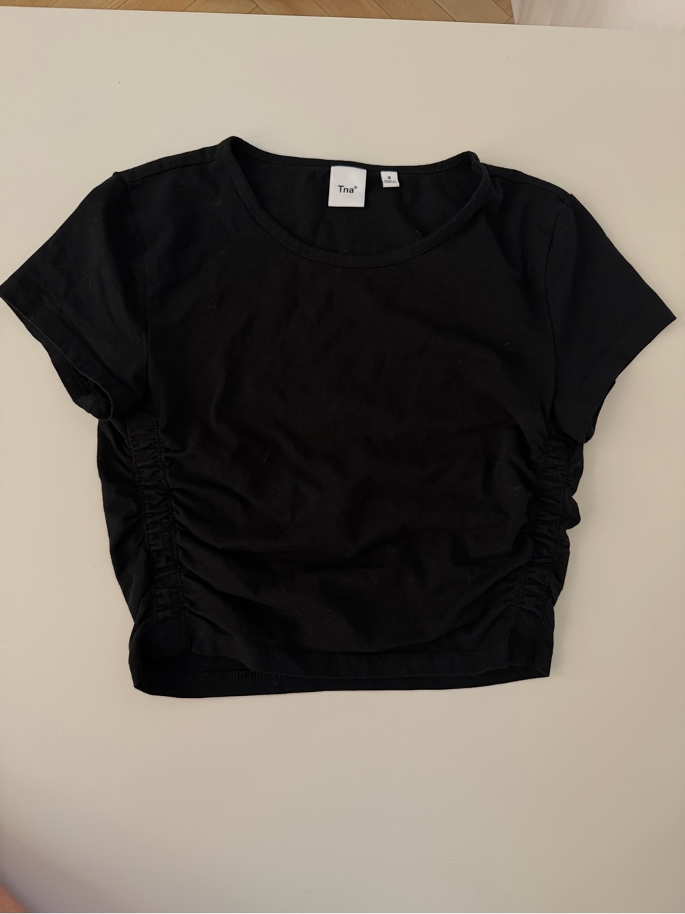 Aritzia TNA Black Short-Sleeve Ruched Top